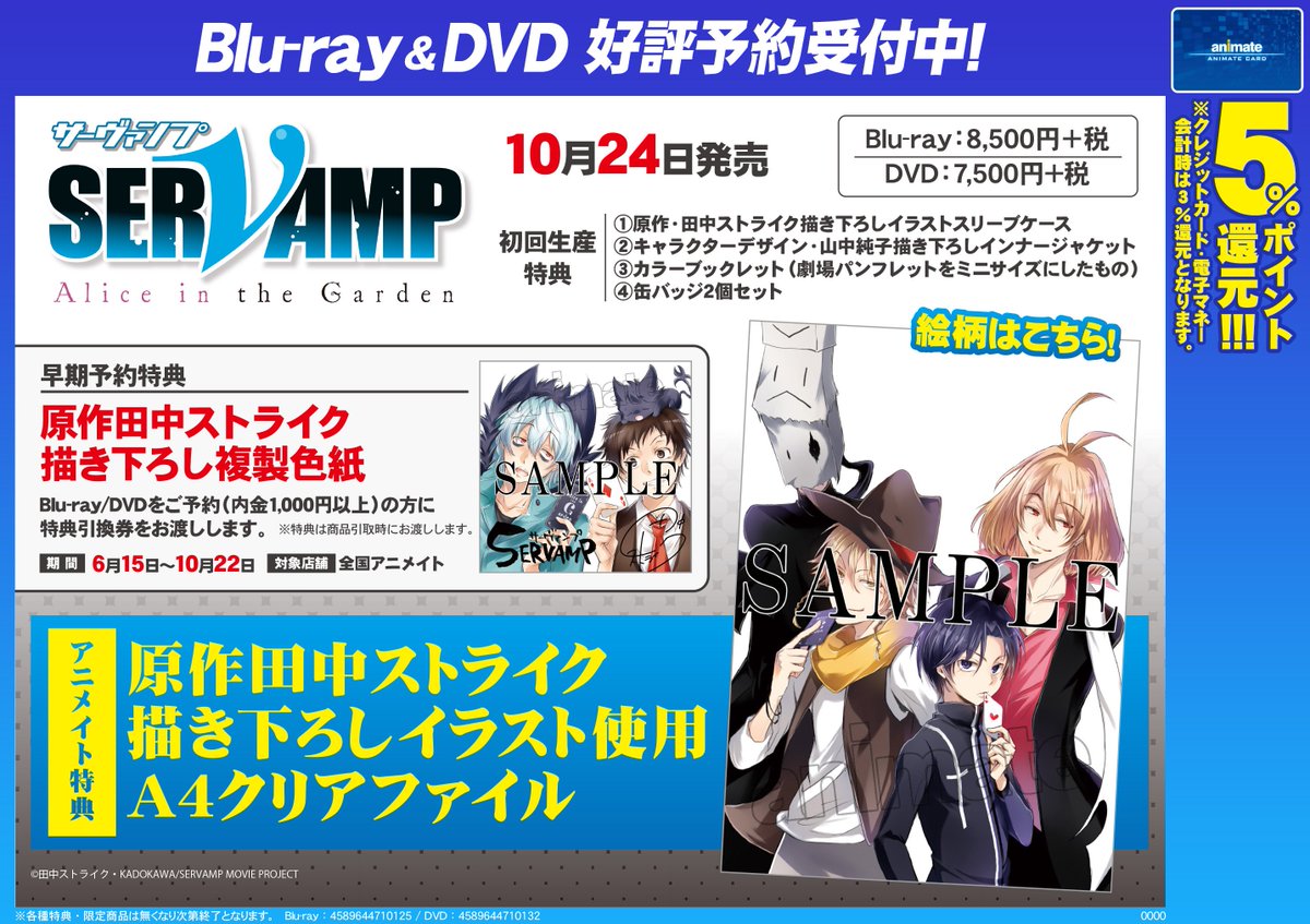 アニメイト京都は 11 00 19 00で営業中 A Twitter 新譜入荷情報 Servamp サーヴァンプ 劇場公開記念 イベントdvd 本日入荷してますえ アニメイト特典はwポケットクリアファイル 10 24発売 劇場版 Servamp サーヴァンプ Alice In The Garden のご