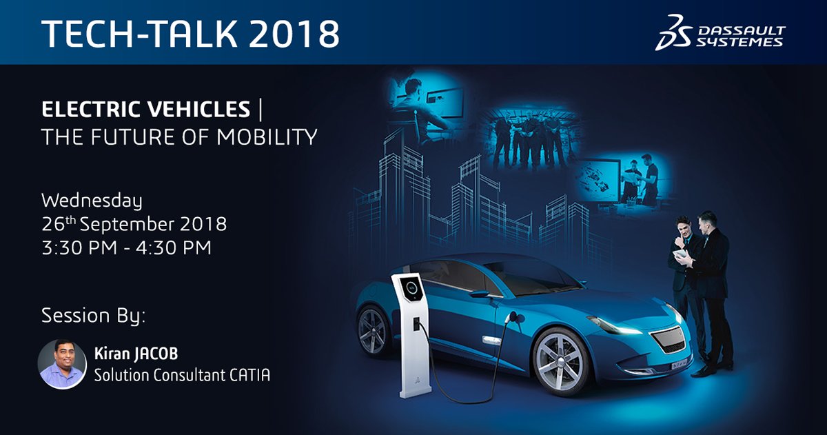 3DSIndiaLab's tweet photo. TECH - TALK 2018: Electric Vehicle | The Future of Mobility
The Tech-Talk session would focus on how solutions offered by Dassault Systèmes are being adopted to accelerate the process of design & development of Electric Vehicles.
#TechTalk2018 #ElectricVehicle #DassaultSystèmes https://t.co/YbQYveeIz8
