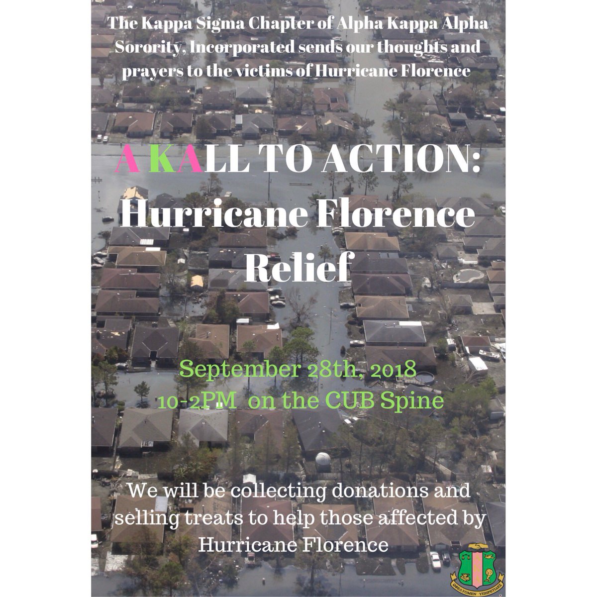 AKA_KappaSigma's tweet photo. On Friday come out and donate to Hurricane Florence Relief. We will be tabling at the CUB to raise money to help those in need💓💚 https://t.co/Oh0DZR8l9p