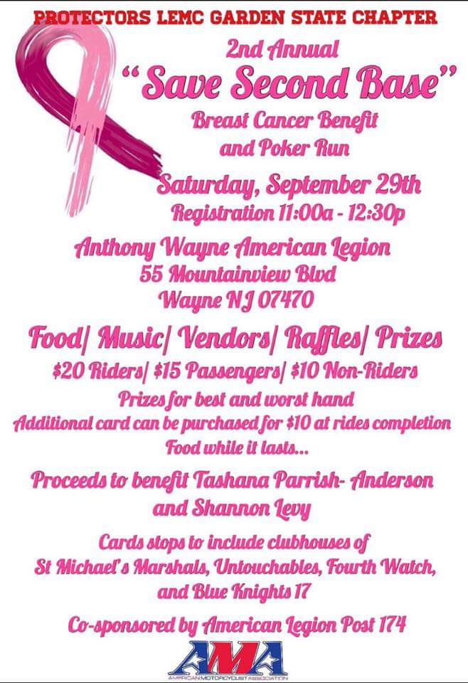 GeorgeVFournier's tweet image. Come join us this Saturday at the Protectors LEMC (law enforcement motorcycle club) at their 2nd Annual Save Second Base event, September 29th, 2018. Anthony Wayne American Legion, 55 Mountainview Blvd, Wayne NJ. See below for the info. #AVGivesBack #PinkHealsNNJ #AVTweeps 💖🎀