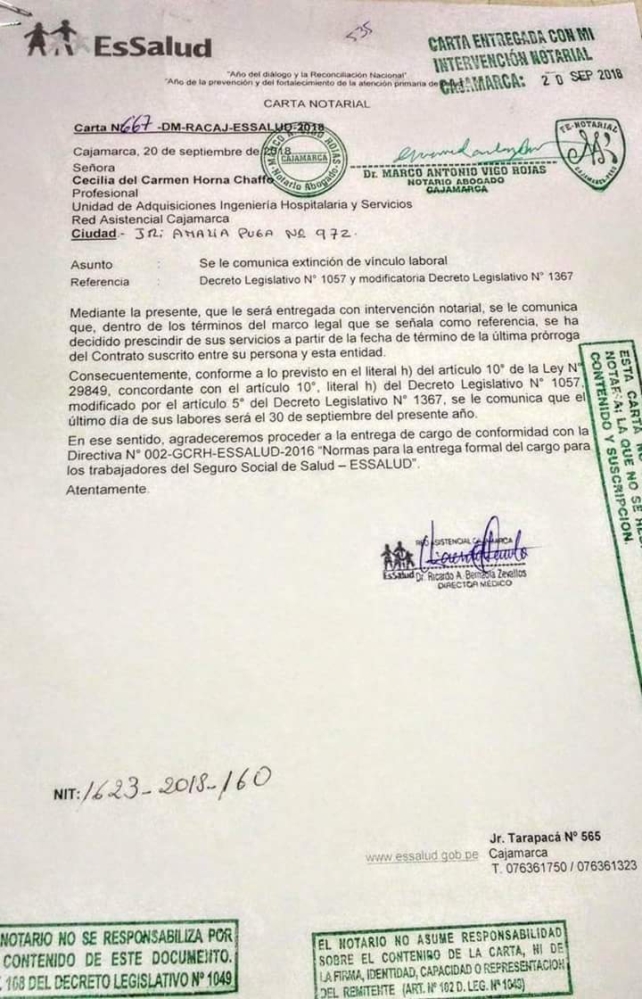 sinassc728's tweet photo. @FioreMolinelli @EsSaludPeru revisar el caso de Cecilia del Carmen Horna, le llegó carta de extinción de vínculo laboral y es beneficiaria de la ley 30555 @Cas_a_728 con número de lista 7433.  @IndiraHuilca @HCevallosFlores @stapiab @cgt_peru @msalazarcongres @larepublica_pe https://t.co/ZtCTROH9ET