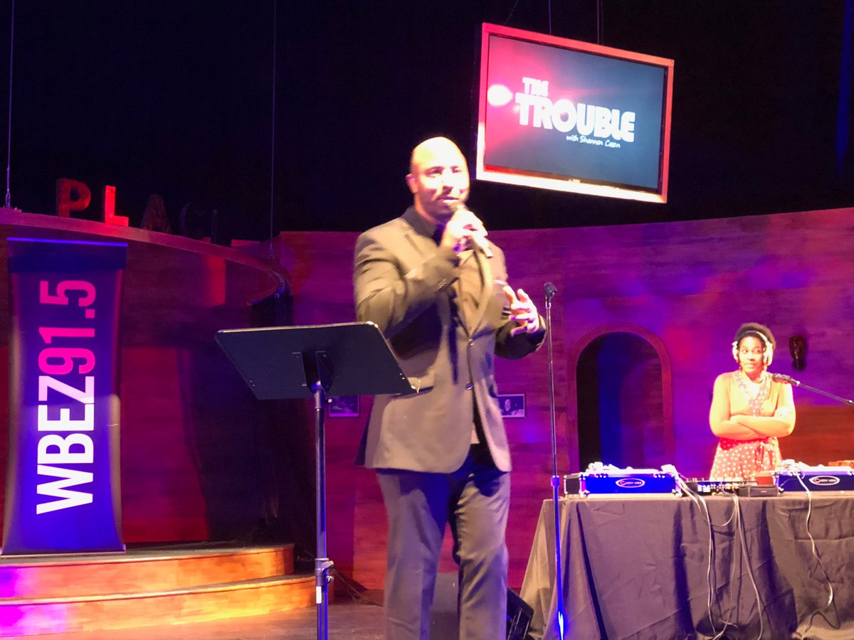 bgrobicki's tweet photo. #Trouble. We’ve all been in it or tried to get out of it. A lot. Mesmerized hearing Shannon Cason talking about it at a live taping of his podcast at Black Ensemble Theater, an amazing gem in #Chicago.  WBEZ events rock! @blackensemble⁩ ⁦@shannoncason⁩ ⁦@WBEZ⁩ https://t.co/cge7LYjyeG