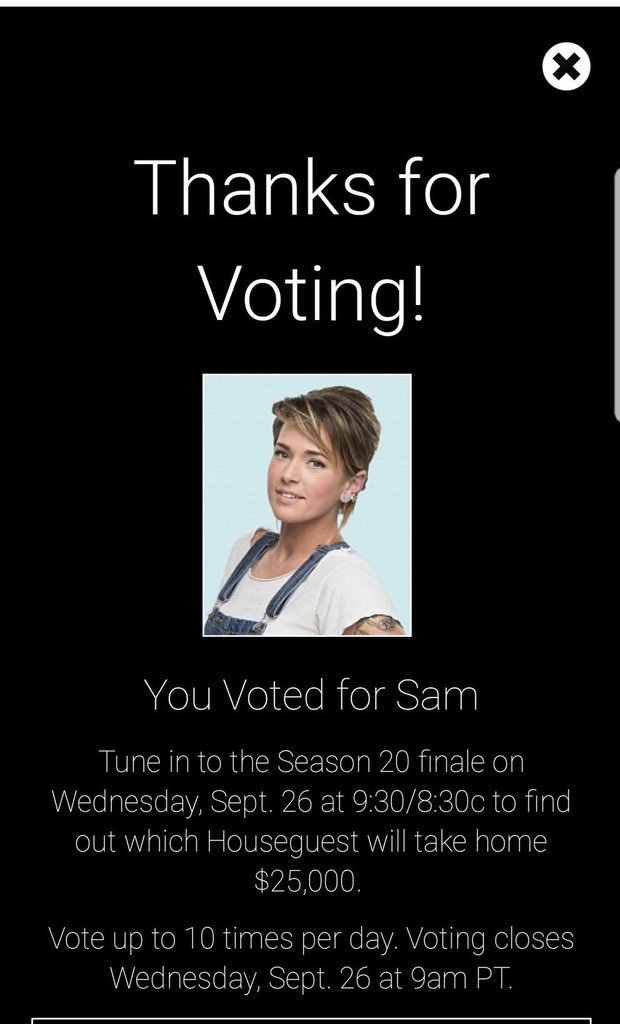 Amandayellow's tweet photo. @SamBledsoeBB Always voting for Sam! #samafp #bb20 https://t.co/AJjEaT1Pv0