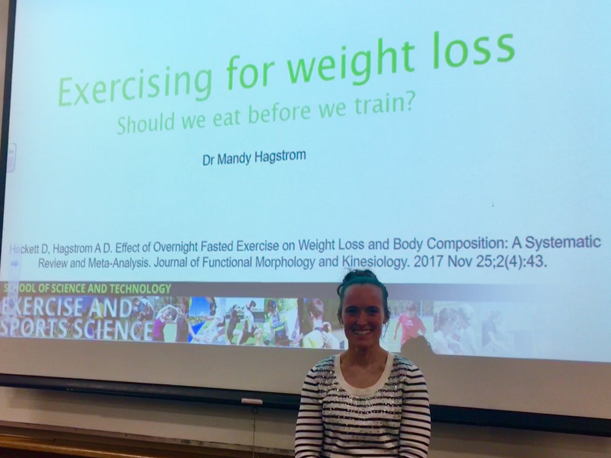 Brilliant seminar from @ADHagstrom today about #exercise and #weightloss. The take home messages: eat before or eat after, it doesn't really matter, try and include some resistance training and some cardio training, but any exercise is better than none for improving #health!