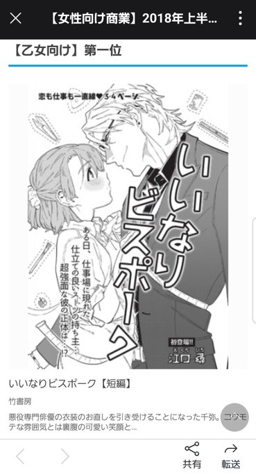 【女性向け商業】2018年上半期ランキング! - DLチャンネル みんなで作る二次元情報サイト! https://t.co/joion88SoL 
担当さんに教えてもらったのですが、DLSiteさんの2018上半期ランキング乙女向け部門でビスポークが1位と3位だったようです。DLSiteさんからの熱い推しを感じる…有難うございます! 