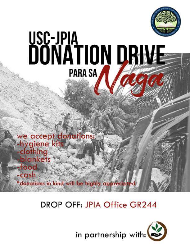 uscjpia's tweet photo. "We rise by lifting others"
JPIANs! We are currently accepting donations for the victims of the recent landslide in Naga. You can drop your in kind donations at the office. May we always remember to work with the little things that we have but with a bigger heart.
#PrayforNaga https://t.co/uQ7lyjXyTL