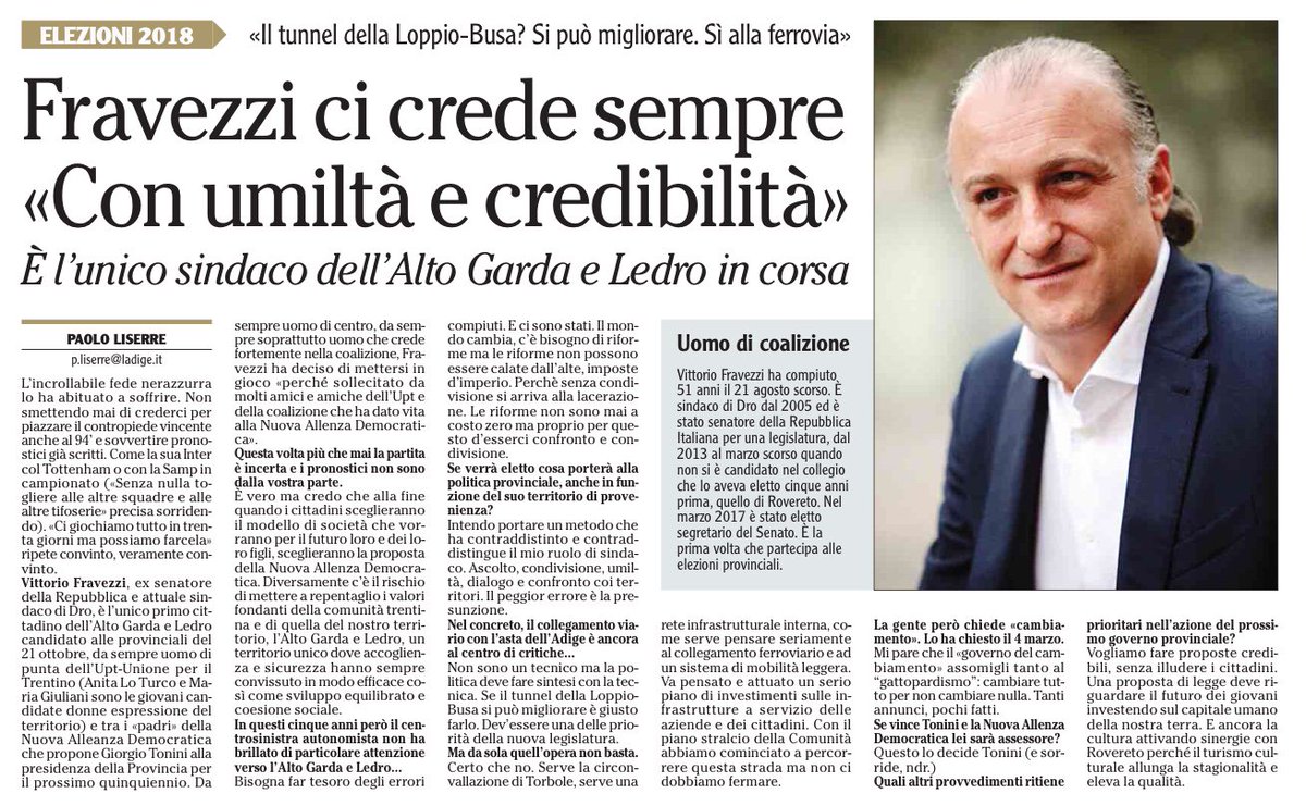 VFravezzi's tweet photo. La mia intervista all'Adige. I perché della mia candidatura alle provinciali del prossimo 21 ottobre.
#Adige #Fravezzi #provinciali #intervista https://t.co/uxENXLsFnv