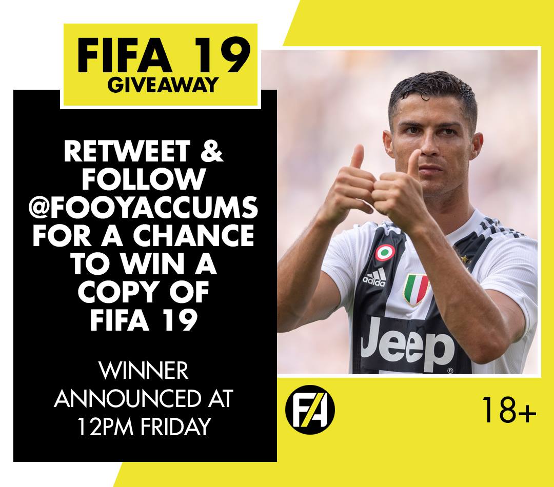 SIMPLY RT &amp; FOLLOW <a href="/FootyAccums/">Footy Accumulators</a> TO ENTER OUR FIFA 19 GIVEAWAY!

GO GO GO! 🎮⚽️