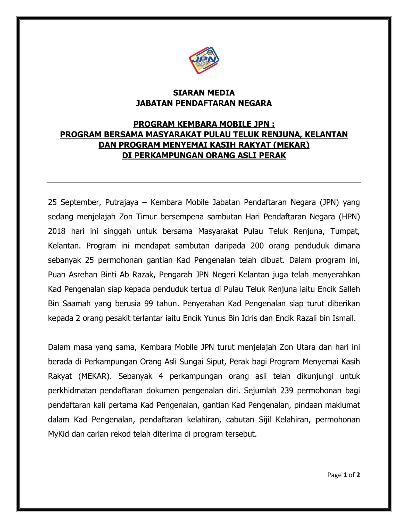 Jpn Malaysia On Twitter Siaran Media Program Kembaramobile Jpn Sempena Hpn2018 Perkhidmatanmerentasimasa