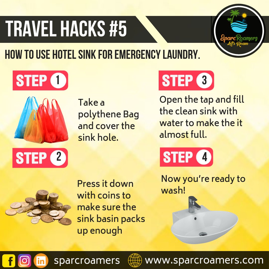 Here;'s another tip for emergency laundry in Hotels. Comment , like and share if you liked the tip.
#Sparcroamers #travelhacks #travelagancy #tourpackages #hacks #tipsfortravel #hotelhacks #hoteltips