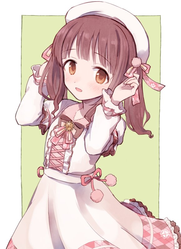 ogata chieri 1girl solo hat dress brown hair twintails brown eyes  illustration images