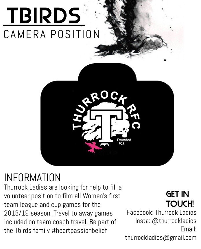 thurrockladies's tweet image. 🎥| Thurrock Ladies are on the look out to fill a camera position for all league and cup games (home and away) • If interested please get in touch! #tbirds #cameraposition #matchrecording PLEASE SHARE!