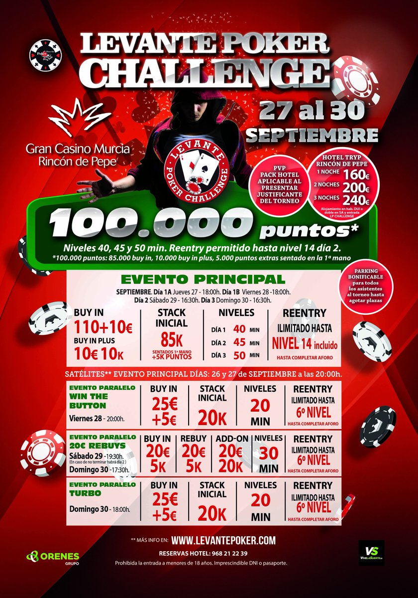 LevantePoker's tweet photo. 👉Llega la #semana que estabas esperando...El #LevantePoker llega al @CASINOMURCIA en su 4ª etapa del año.🤔 ¿Ready? #ILovePoker ❤️ https://t.co/1QZZXxfrAL