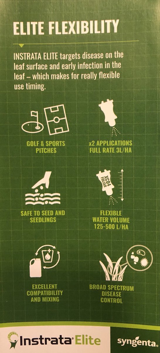 Aitkens_turf's tweet photo. #InstrataElite is a dual action (Contact &amp; Systemic) fungicide which can be used twice in any year. 

*Rainfast in 30 mins

*Use for Anthracnose, Brown Patch, Dollar Spot &amp; Fusarium 

*Effective at all stages of disease attack

#aitkens https://t.co/rHxtF5RBCc