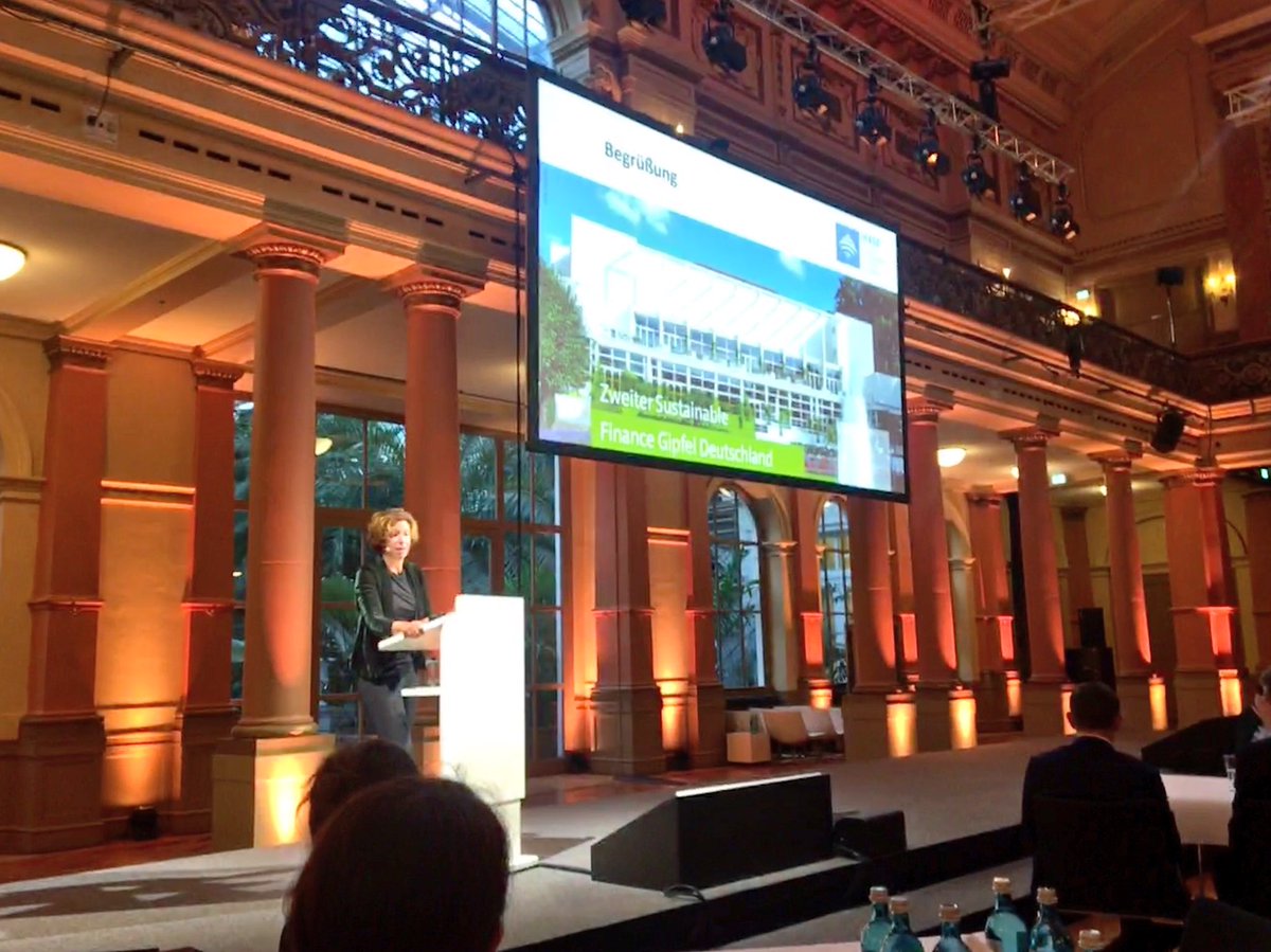 DeutscheBoerse's tweet photo. Our Head of Group #Sustainability and Co-Head of #GreenSusFin Cluster Germany .@KristinaJeromin is welcoming all guests: I am very happy to see so many of you here today, joining our forces for #SustainableFinance to become mainstream. https://t.co/07yV0zCGtY
