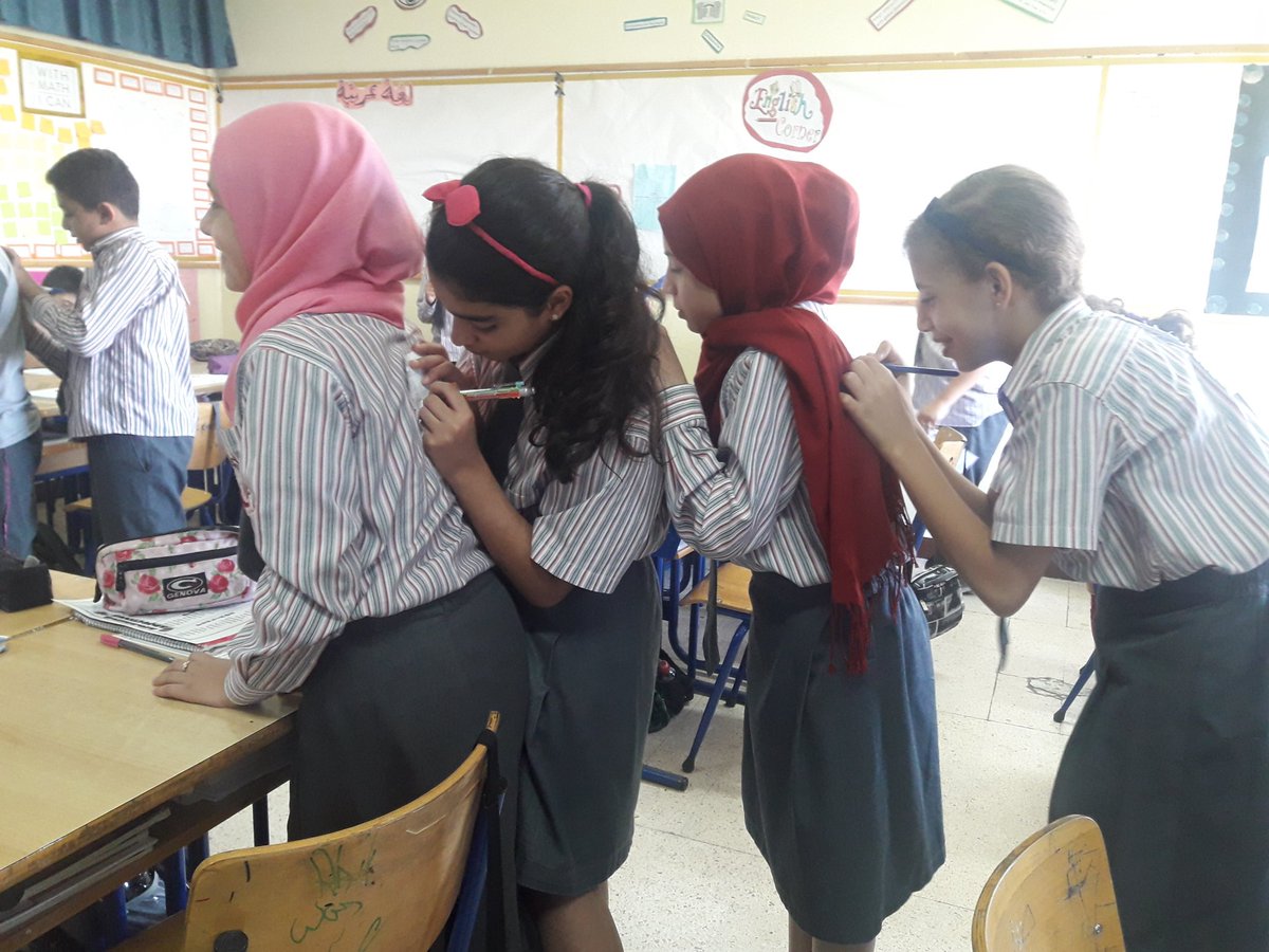 AtiehSamah's tweet photo. Having fun activity# pat on the back# learners described each others using WOW Adjectives# Grade 6 @MakAishaSchool https://t.co/EbQIe4X0Q4
