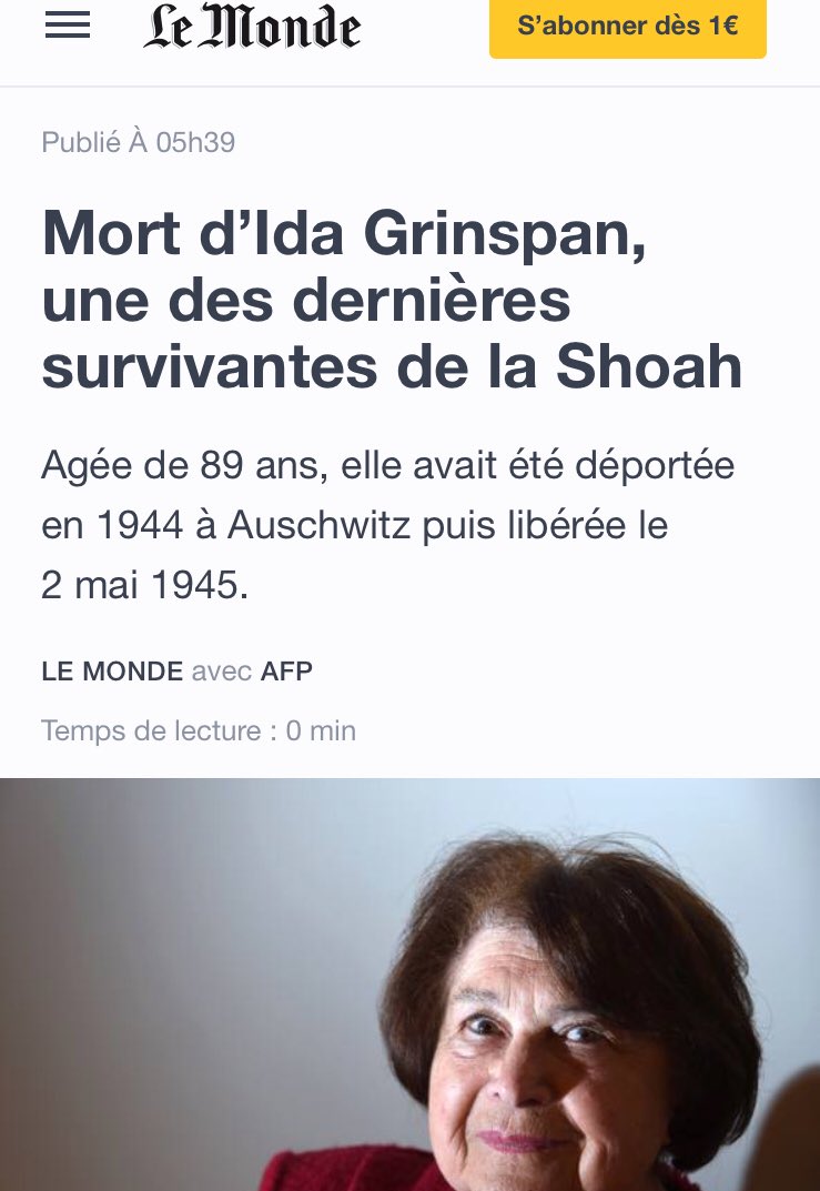 julienbahloul's tweet image. Simone Veil, Claude Lanzmann, Elie Wiesel, Marceline Loridan Ivens, Henry Bulawko et désormais Ida Grinspan... 
Nous assistons à l’inévitable disparition des derniers témoins de la #Shoah. A nous à présent de raconter à leur place pour défendre l’Histoire face aux négationnistes.