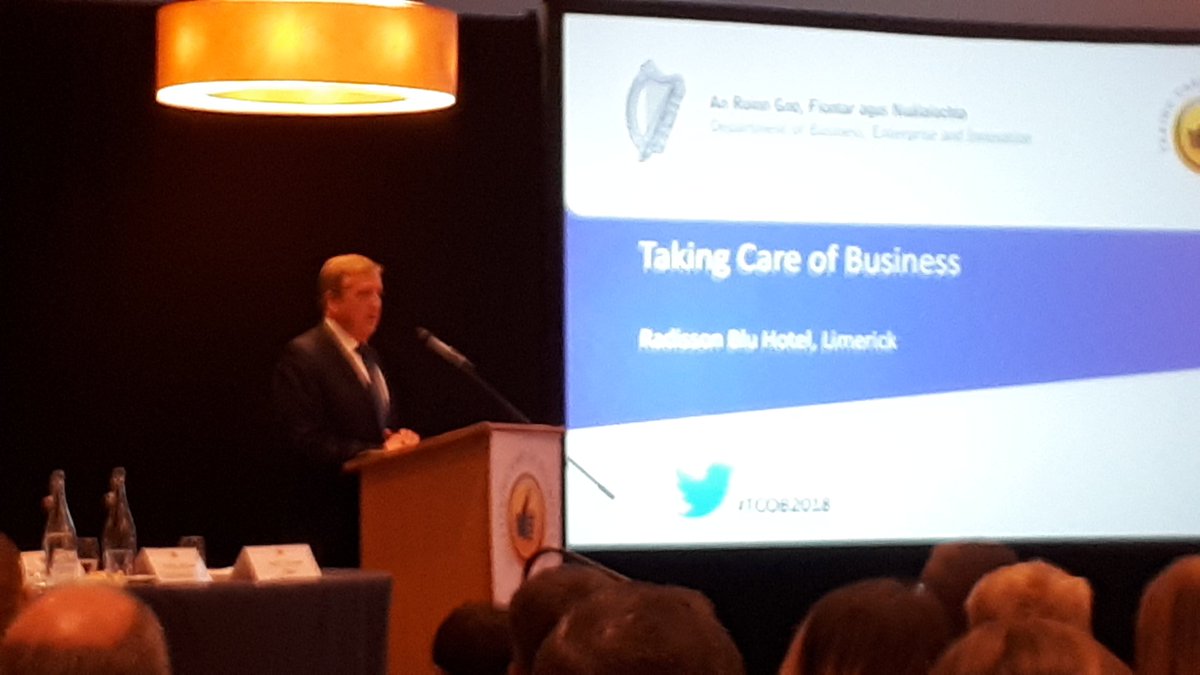 DeptEnterprise's tweet image. Minister @PatBreen1 delivers the keynote address at this morning&apos;s Taking Care of Business event in Limerick, which provides those thinking of starting a business and existing entrepreneurs with the information they need from across the public sector #SupportForBusiness #TCOB2018