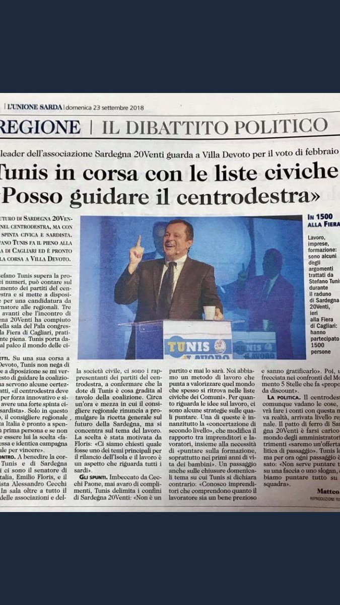 Stefano Tunis è il candidato giusto per la Sardegna,chissà se il cdx se ne accorge o tira fuori il manuale Cencelli anche lì(detto con rispetto da un dc)