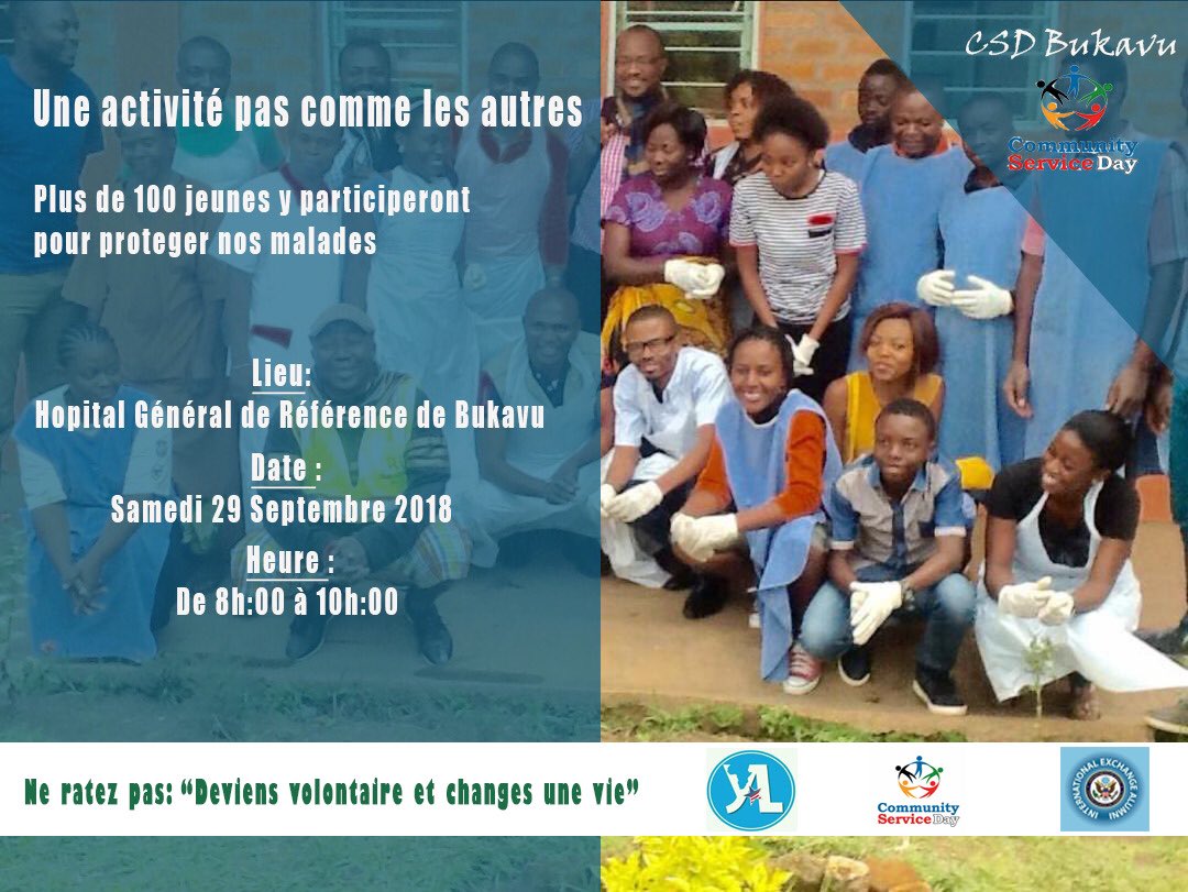 EspoirSb's tweet photo. Welcome and help us to impact more young people through community service activities. Change your environment through #volunteerism. This Saturday at the General Hospital of Bukavu, we will help with cleaning and bring joy to our bro & sisters who are suffering. #CsDBukavu #RDC https://t.co/OuB0zqkmq2