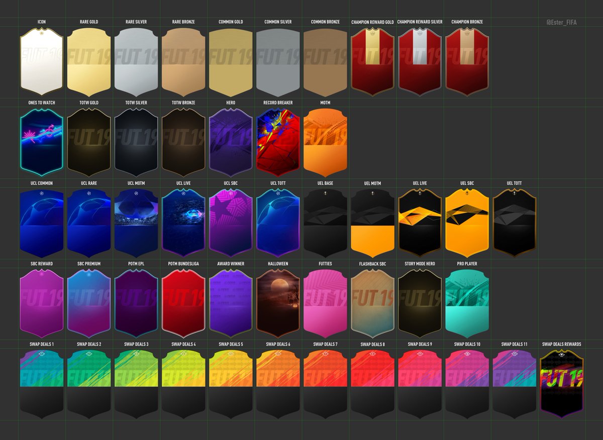 Ester Fifa Fifa19 Fut の現状リリース済の公式カード画像整理 なお Ucl カードに関する公式説明がまだ無いですが Cl El系カードには Live カード Otw のようなライブアップデート が別途あるため 現在早期版でゲットできる青カードは Otw 的な自動