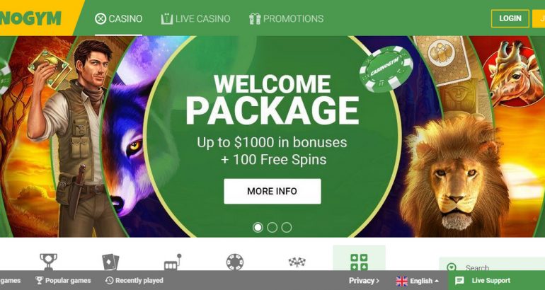 CasinoGym is great online casino with good welcome bonus offer! Please register new player account and you will get 100 Free Spins and Bonus up to $1000. bit.ly/2Q4MjhI