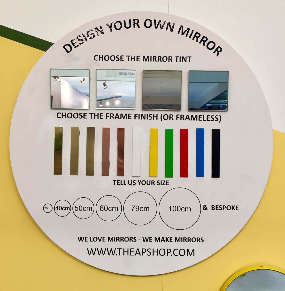theapshop's tweet image. Design your own mirrors and we will do it for you.
.
Choose #mirrortint #framefinish #mirrorsize #mirrorshape.
.
#welovewemakemirrors #welovemirrors #wemakemirrors #bespokemirrors #roundmirrors #wallmirrors #designyourown #designyourmirror #framelessmirror #framedmirrors #mirrors
