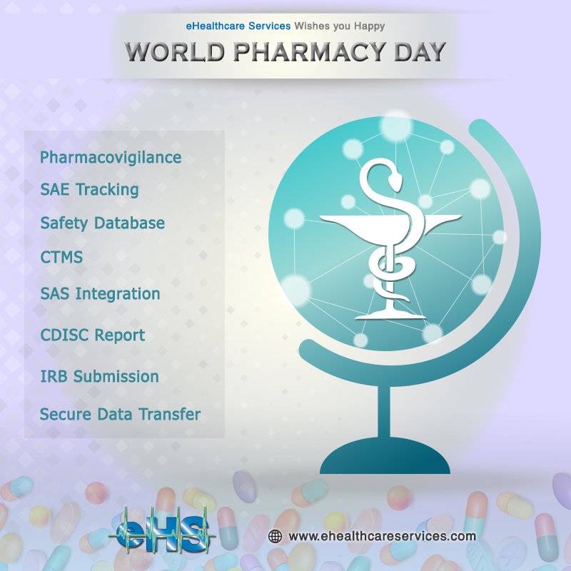 eh_service's tweet photo. Happy World Pharmacy Day #WorldPharmacistsDay #pharmacy #Pharmacist #Pharmacovigilance #CTMS #MedDRA #EDC #clinicaltrial #DrugSafety #WHODrugcoding #ClinicalSafety #eHS #eHealthcareServices https://t.co/OFDVT2MQ6q