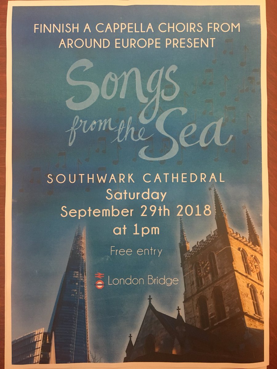 #Finnish a cappella choirs in FREE concert this Saturday, 29th Oct <a href="/Southwarkcathed/">Southwark Cathedral</a> <a href="/Lontoonkirkko/">Lontoon merimieskirkko</a>