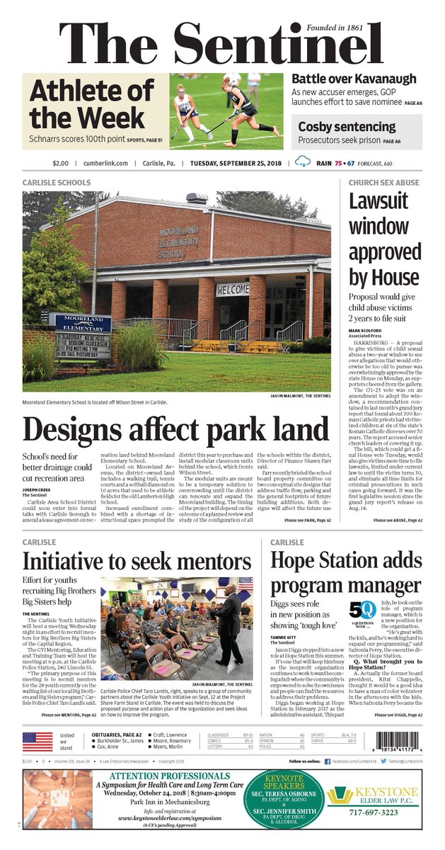 cumberlink's tweet photo. Here is the front page of today's Sentinel. https://t.co/iUYqreIoU4
