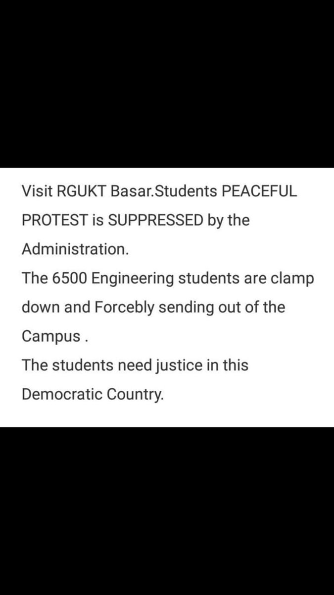 manthrisoumya's tweet photo. Administration is not providing food
Letting us to go home by issuing outpass 
No response  from administration 
@SushmaSwaraj
@HRDMinistry
@rashtrapatibhvn
@pmo
@republic
@TimesNow
@TOIIndiaNews
@rajyasabhatv
@KTRTRS
@TelanganaCMO
@TV9Telugu
@etvtelangana
@V6News
@hmtvlive https://t.co/DoUAqaFUTB