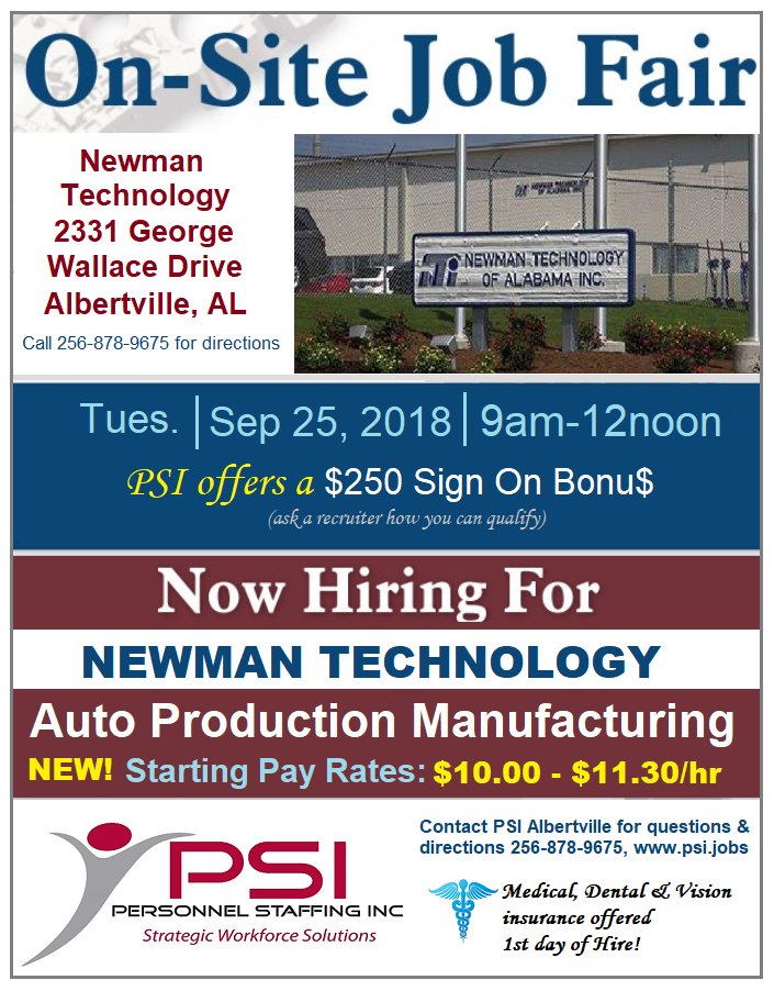 Newman Technology of Alabama is hiring!  Come be part of this great team!  #MarshallMade