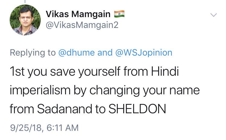 More than 300 responses to this  @WSJ column on why India needs English to guard against Hindi imperialism. As always, Twitter remains the best place for a thoughtful exchange of views.