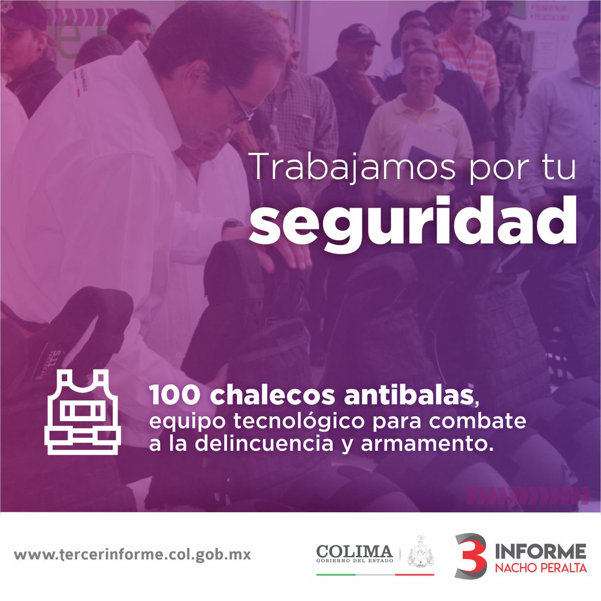 SGGColima's tweet photo. Inversión para el fortalecimiento de las instituciones de seguridad con equipamiento de chalecos Antibalas #3InformeNacho #JuntosPodemos Mejorar la seguridad. https://t.co/hfSPwx23Jm