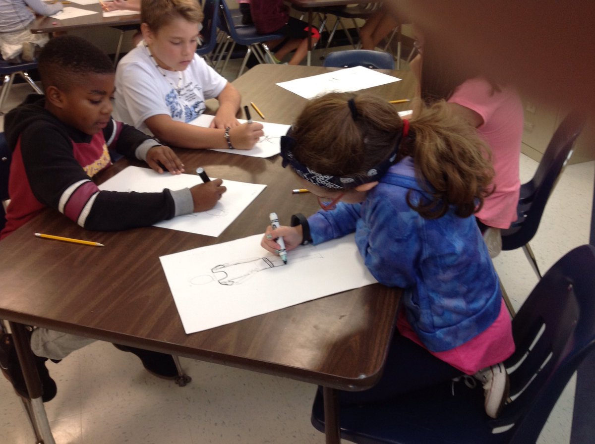 Fourth graders in @ourhappyclass are using rulers to help make our figures in proportion. Ask your local fourth grader how many heads tall they are.