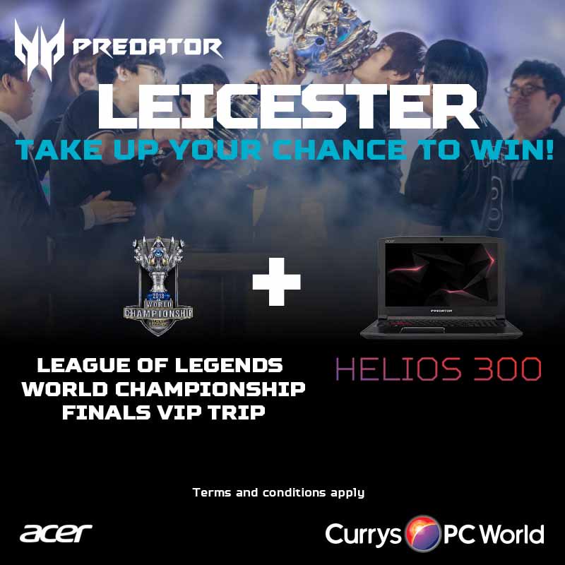 AcerUK_Official's tweet photo. Who wants to go WIN a trip to South Korea? We would love to take you there! It's your last chance to get involved! Come along to Currys PC World LEICESTER, LE19 1UT on 29th September from 11AM-4PM! #Predatortour https://t.co/801fQVt8B2