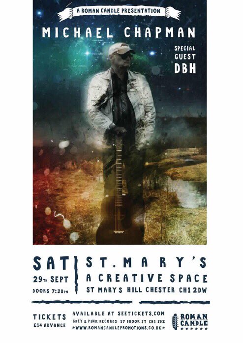 Grey n Pink Records (@greynpinkrecord) on Twitter photo Great to see a return visit this Saturday (29th September) by Michael Chapman to St Mary's Creative Space here in Chester. Get your tickets at the shop. <a href="/CreativeMarys/">StMarysCreativeSpace</a> <a href="/RC_Promotions/">Roman Candle</a> Great to see a return visit this Saturday (29th September) by Michael Chapman to St Mary's Creative Space here in Chester. Get your tickets at the shop. <a href="/CreativeMarys/">StMarysCreativeSpace</a> <a href="/RC_Promotions/">Roman Candle</a>