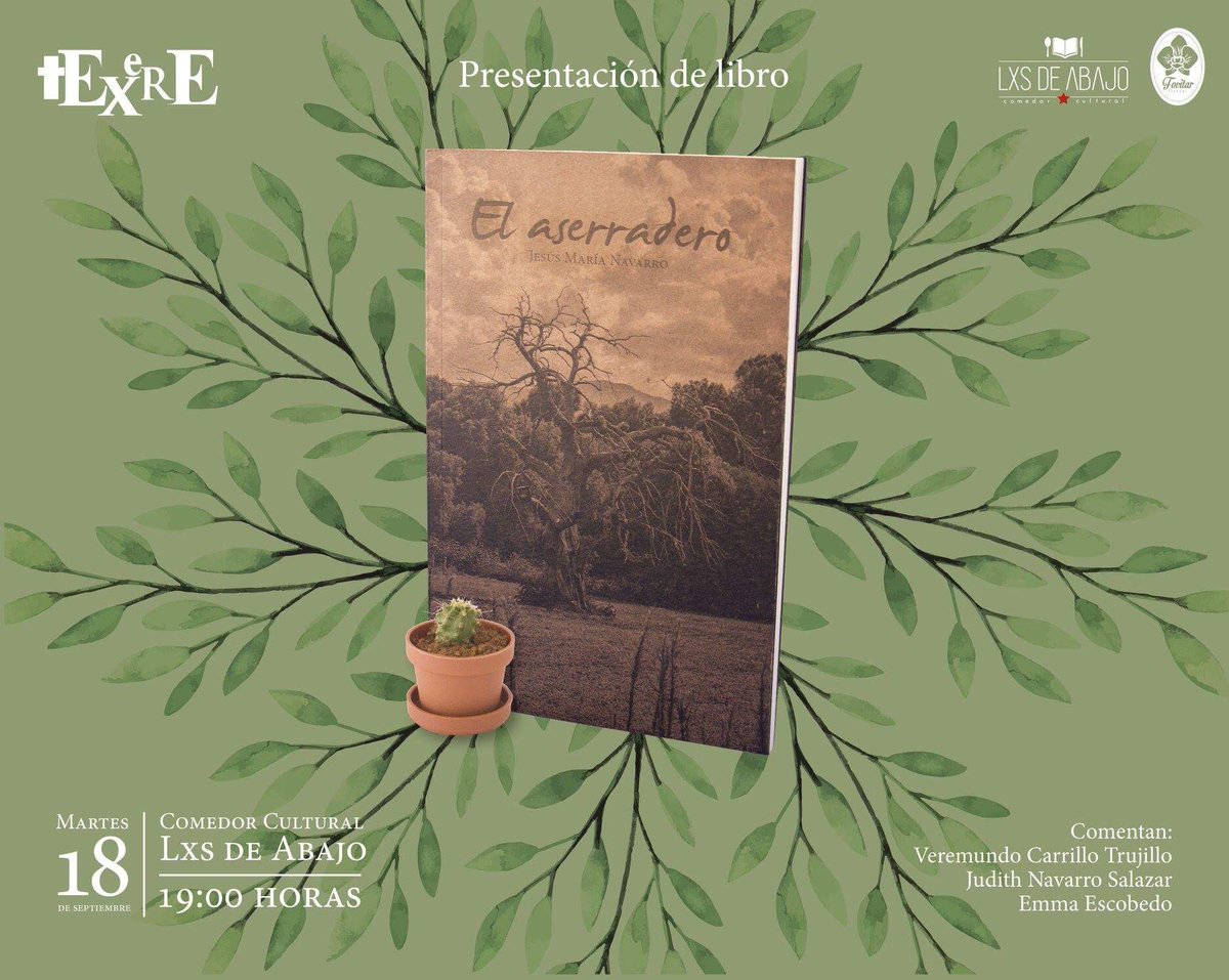 #EnParnaso contamos con la visita de Jesús María Navarro quien nos habló de su más reciente libro titulado 'El Aserradero' bajo la editorial <a href="/TexereTexere/">Texere Editores</a>