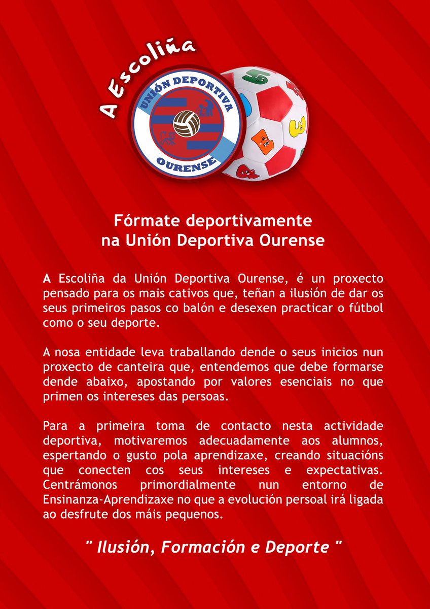 UDOurense2014's tweet photo. ⚠️ Aviso | O vindeiro martes, 2 de outubro, comeza a Escoliña 👧🏻👦🏻 da UD Ourense!! Coma sempre patrocinada polo @GrupoTAR_SL. Toda a información nestes dípticos #ANosaBase #Ourense https://t.co/9uiCyY6j8u