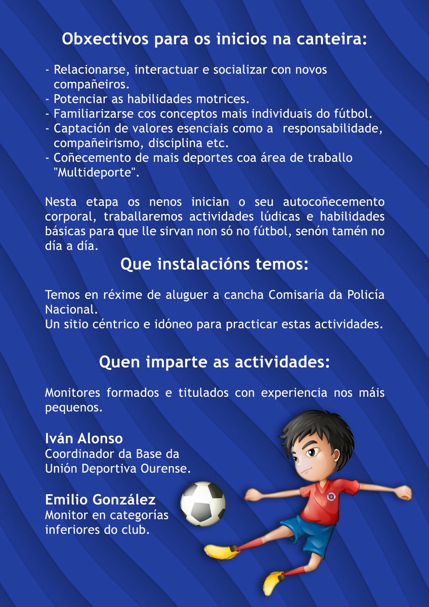 UDOurense2014's tweet photo. ⚠️ Aviso | O vindeiro martes, 2 de outubro, comeza a Escoliña 👧🏻👦🏻 da UD Ourense!! Coma sempre patrocinada polo @GrupoTAR_SL. Toda a información nestes dípticos #ANosaBase #Ourense https://t.co/9uiCyY6j8u