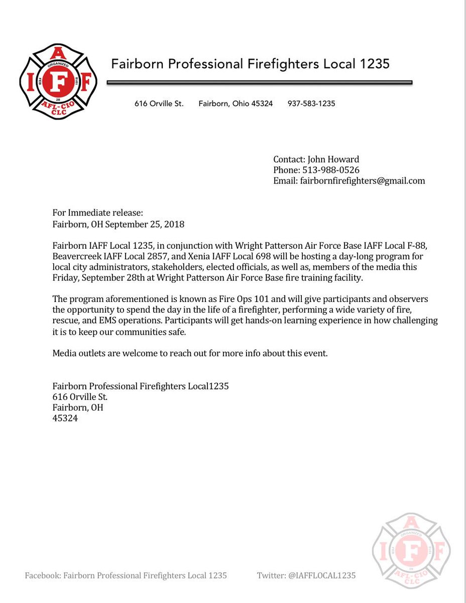 IAFFLocal1235's tweet photo. Press release: @WDTN @whiotv @ABC22FOX45 @daytondailynews @DBJnews @fairbornherald @xeniagazette #GreeneCountyFireOps https://t.co/pX8UM5ffQq
