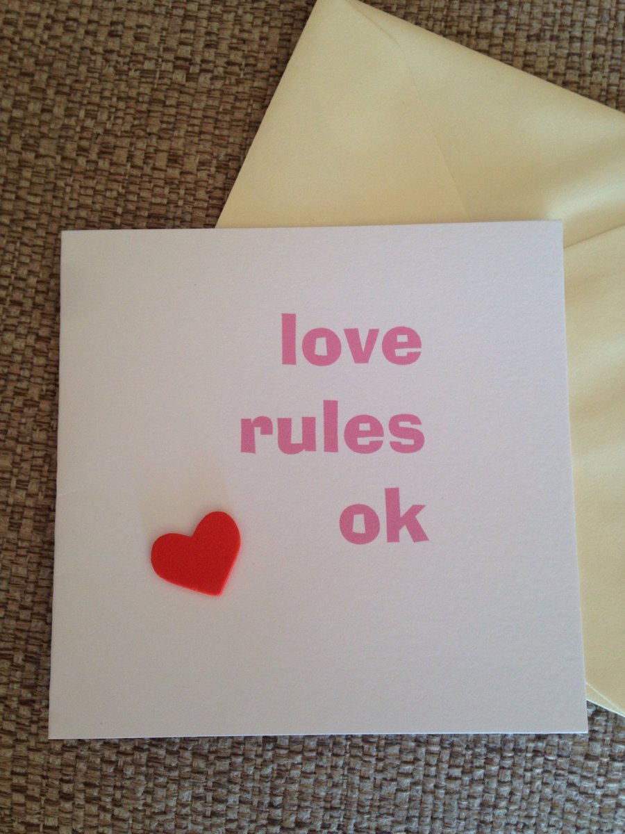 Excited to share this item from my #etsy shop: Love Rules Ok! Greetings Card for him, for her, boyfriend , girlfriend , husband , wife . #mixedmedia #pink #birthday #valentinesday #fortheoneilove #positive etsy.me/2xN3vkh