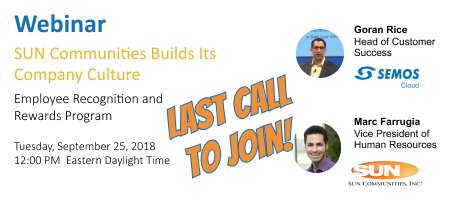 SemosCloud's tweet photo. The webinar is starting soon! โThis is the last call to onboard! We guarantee a very interesting topic about how to boost #EmployeeEngagement with Recognition and Rewards program. How to create a company culture? Join: https://t.co/Z9XZwtQU9M
#SuccessFactors @#JobPts https://t.co/qxVmklF7y1