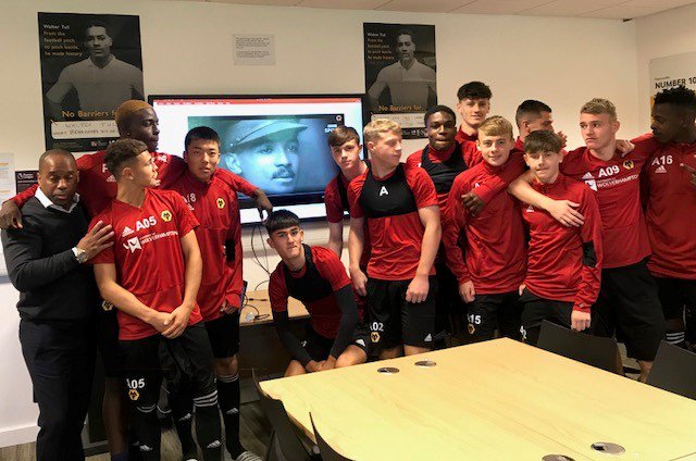 NickLoftus1's tweet photo. Fantastic to have Troy Townsend @Towno10 at Wolves this morning speaking to the @wolves Youth Team about Inclusion, and the Walter Tull legacy #nobarriers #Tull100. Thank you @WolvesAcademy https://t.co/LbxhujcttG