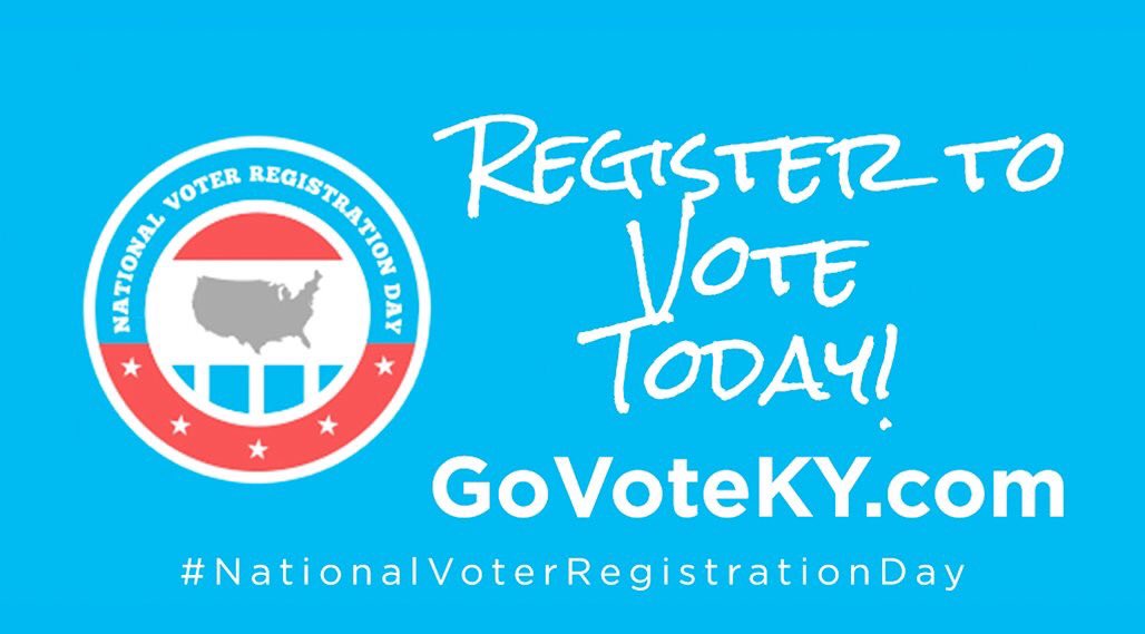 It's #NationalVoterRegistrationDay! Kentuckians, make sure you're registered to vote or make updates to your registration at GoVoteKY.com today! #GoVoteKY