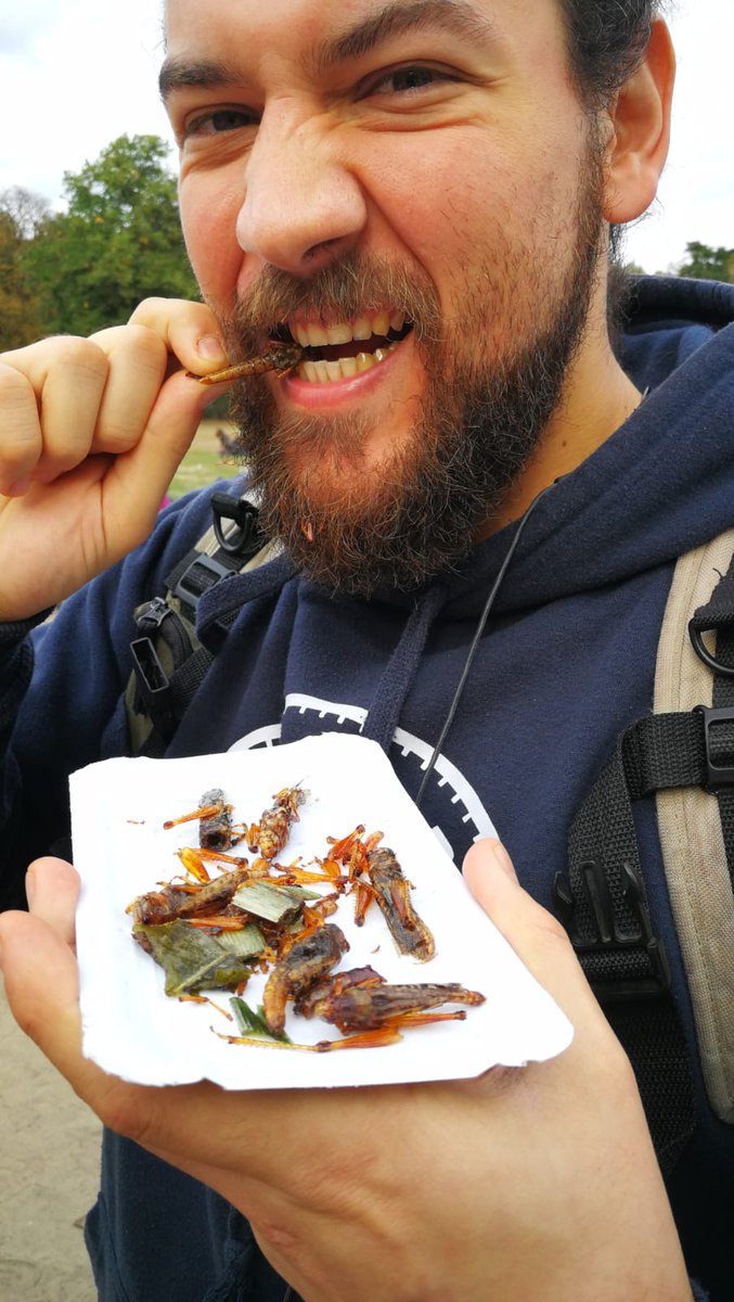 Yesterday Chef Emil Samper and #KruditoDieInsel kitchen crew, were at the # mercadoThaiinBerlín. tasting worms, grasshoppers and cockroaches. To finish the party; Som Tan Salad and a dessert of Taro and glutinous rice. 
#fooftop @HoteltoBerlinbyAxel