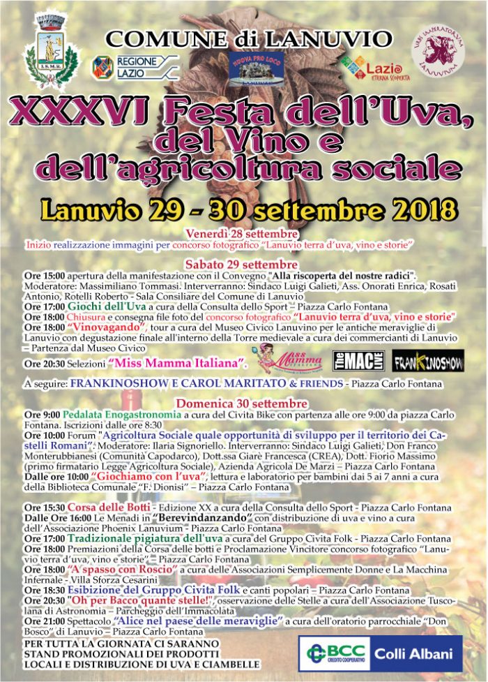Torna la festa dell'uva a #Lanuvio questo weekend