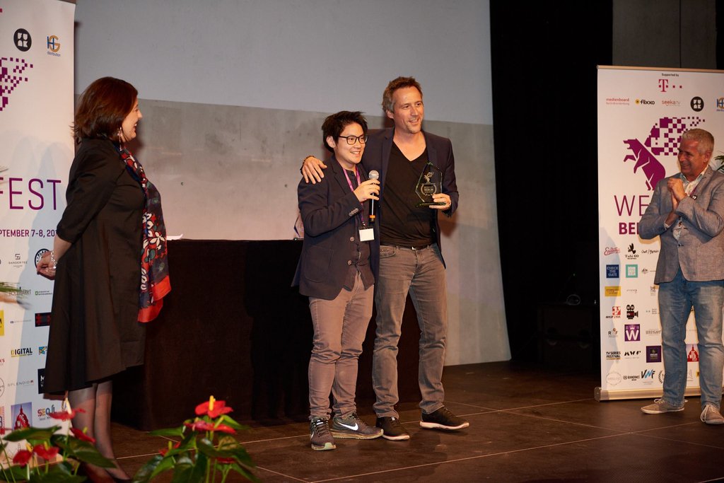 Webfestberlin's tweet photo. We're still blown away that we got to do this! Thanks to @deutschetelekom, we awarded €20K in development funding to Kim Nguyen for his Digital Short Form Series pitch for Feline Dion. Can't wait to see the series take shape!
#WFBlevelup #bewhatsnext #entertainTV #serien https://t.co/kgdsNpDW6Q