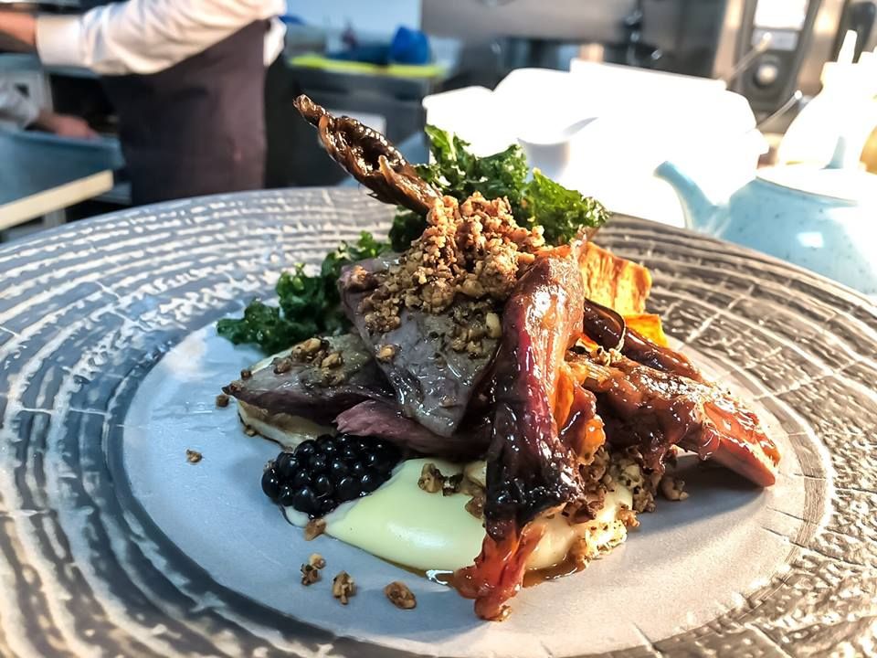 ArtSchoolLpool's tweet photo. An autumnal dish to bring joy to your soul. Chef @Porkyaskew's roast new season @Rhug_Estate #grouse with confit leg, salt baked turnip, butternut squash, herb & toasted hazelnut crumb & blackberry jus. New to our #MenuExcellence https://t.co/Ry4knlGOmF #GameOn https://t.co/TxtO7Hg044