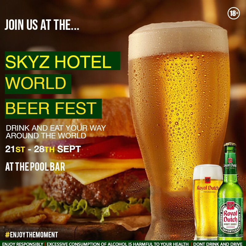 RoyalDutchUG's tweet photo. Your evenings just got a lot better. Come #EnjoyTheMoment with us at @SkyzHotel Nagurru with Lots of food coupled with your favorite beer. https://t.co/8TOhquglc9